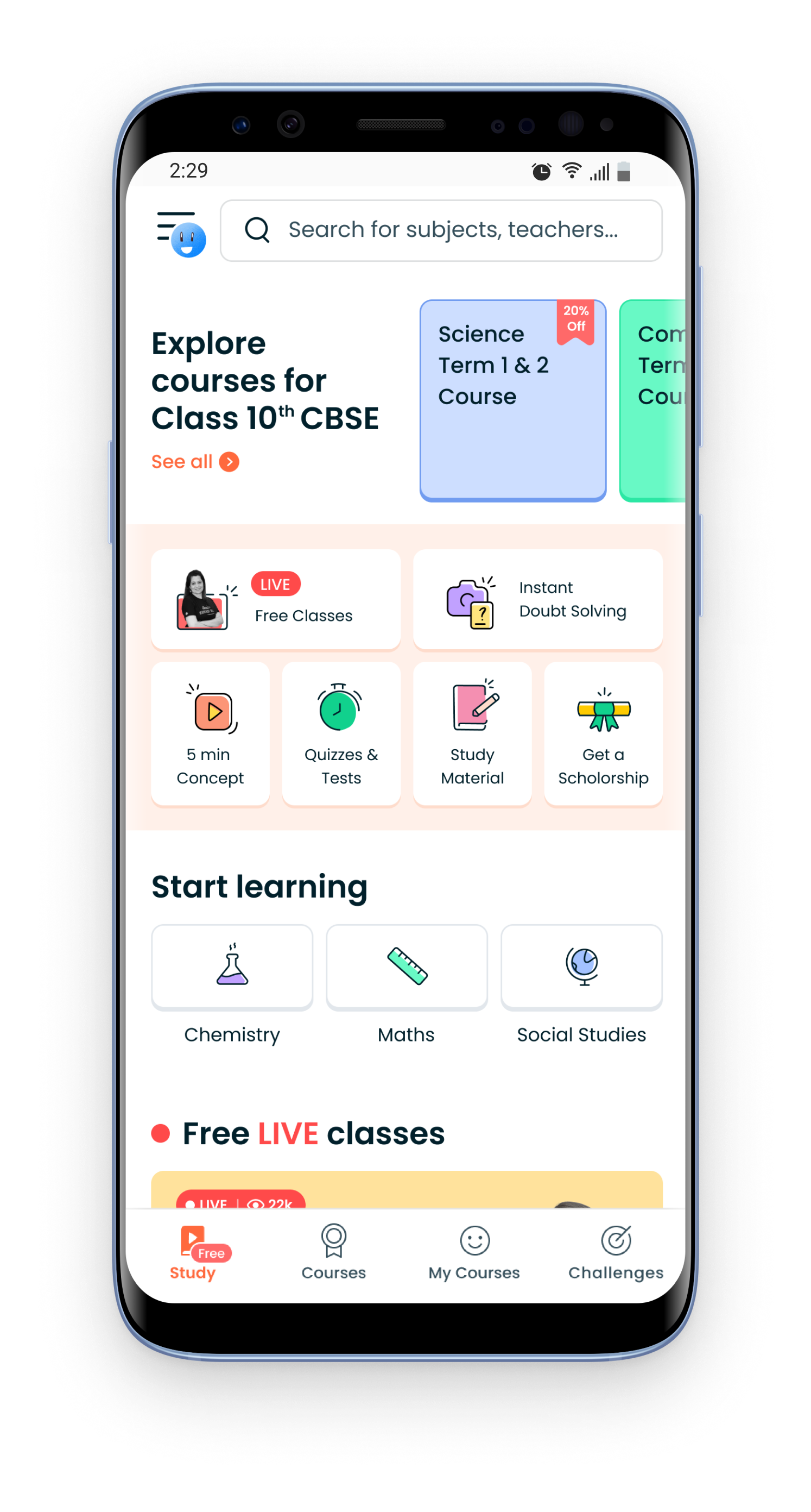 Mobile interface screenshot of the Vedantu Mobile app